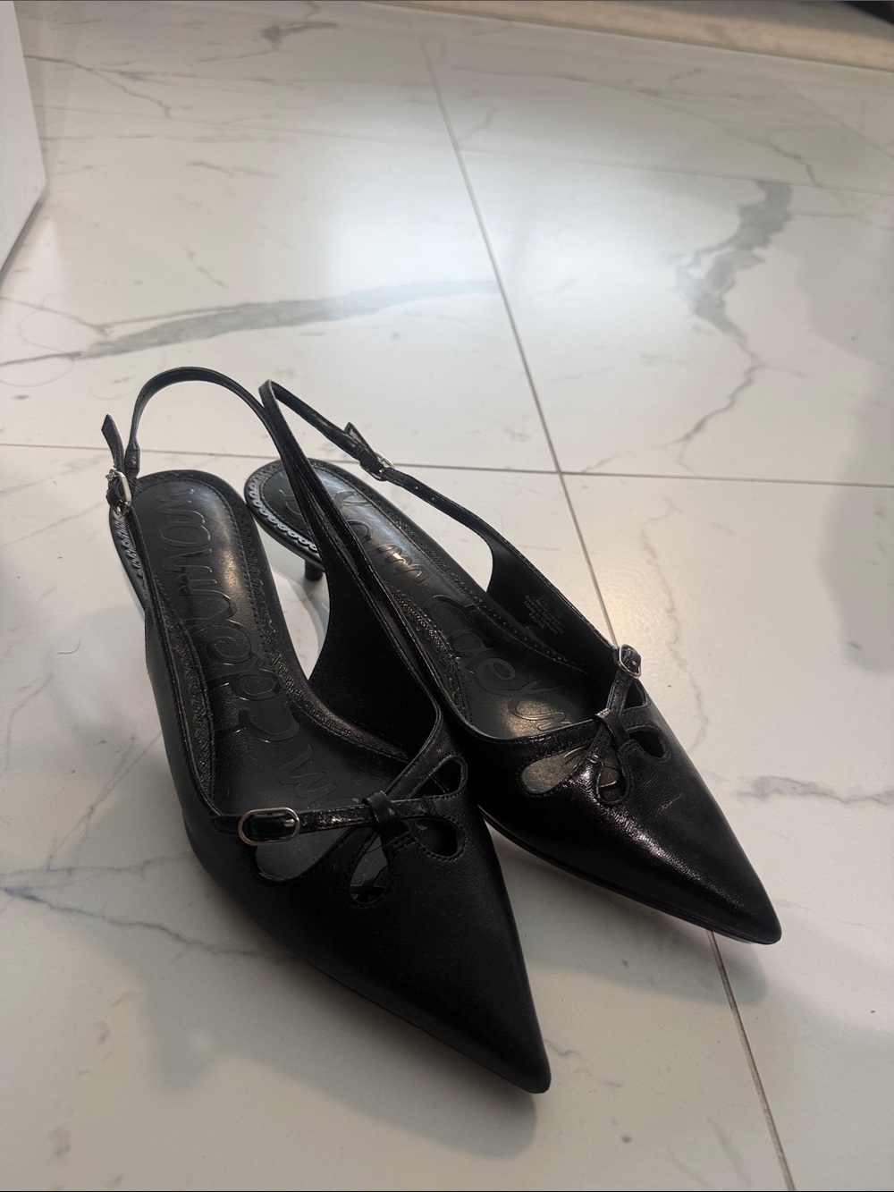 Sam Edelman Black Pointed Slingback Pumps with Bow Detail